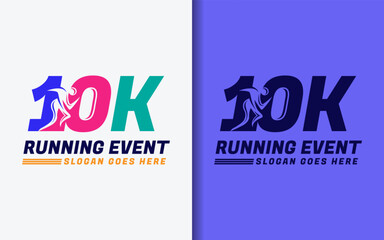 Poster - 10 K Running Event Symbol. Fun Colorful Running People Combined with Number 10. Sport Vector Symbol icon Illustration.