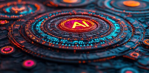 Poster - A digital AI concept illustrated with glowing blue lighting