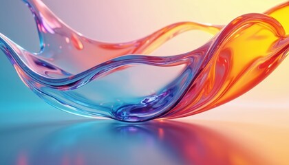 Aufkleber - Abstract shape liquid glass with colorful reflections. Ribbon of curved water glossy color wavy fluid motion. Thin film spectral effect, chromatic dispersion.