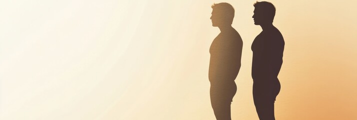 Poster - Weight loss transformation silhouette showcasing progress with before and after effects in warm light. Generative AI