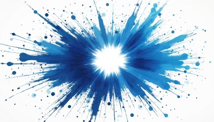 Aufkleber - Illustration of blue burst effect on white. Abstract design with vibrant colors, energetic visual elements. Dynamic graphic with paint splashes, dots. Blue explosion glittering, glowing with light.