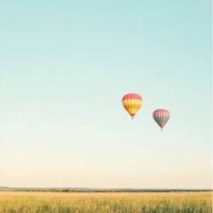 Poster - Colorful hot air balloons soar over a stunning field during an early morning sky. Generative AI