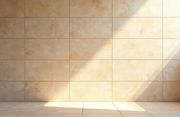 Leinwandbilder - Travertine stone wall tiles background in natural light, interior architecture. Stone texture design with floor tiles. Grunge concrete brick empty surface, aged textured home indoor.