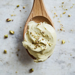 Wall Mural - Pistachio Cream on a Wooden Spoon 