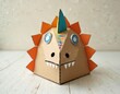 © miss irine - DIY dino craft made of cardboard and simple material. Handmade dinosaur toy idea, instruction for children. Recycling concept craft project. Kids art activity, design for kindergarten.