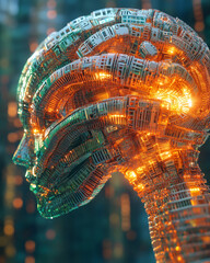 Poster - Floating numbers create a captivating brain structure in an ethereal setting
