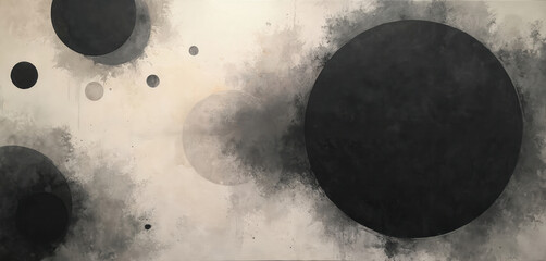 Poster - Vintage style illustration of circles pattern with delicate hues blending. Charcoal painting in circular formations, abstract, dark monochrome shades with fog, mist.