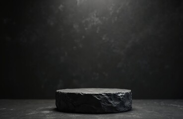 Aufkleber - Elegant black stone podium, scene with textured stone and black backdrop. Luxury dark background with place for product promo. Rock pedestal for product presentation and promotion.