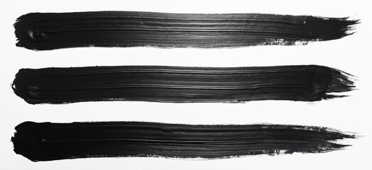 Poster - Black paint strokes isolated on white background. Three lines, banner concept, frame design. Use for lower thirds, prints, posters, video design and web elements.