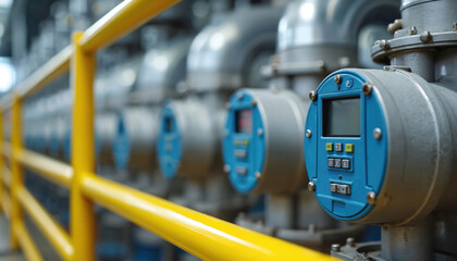Aufkleber - Industrial gas pipeline facility, monitoring sensors. Gas leak detection equipment, natural processing plant. Network safety system, hazard prevention, infrastructure monitoring. Environment