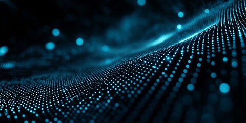Aufkleber - Digital wave flowing, dark background, glowing dots, tech concept