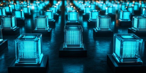 Poster - Glowing Cubes in Dark Data Center