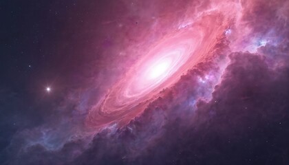 Poster - Pink nebula with galaxy glow. White, purple stardust create dreamy cosmic backdrop. Abstract stellar pattern in dark vibrant fantasy universe. Digital interstellar artwork.