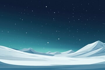 Poster - Serene winter landscape under a starry night sky with gentle snow covered mountains. Generative AI