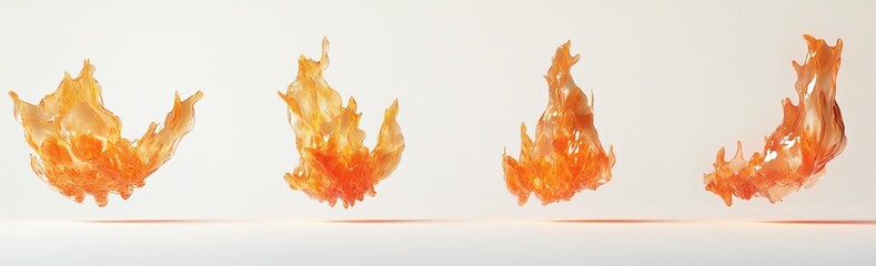 Poster - Four orange flames isolated, white background, animation