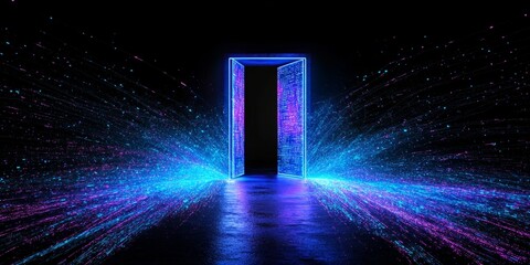 Poster - Glowing portal, dark room, energy streams, futuristic concept