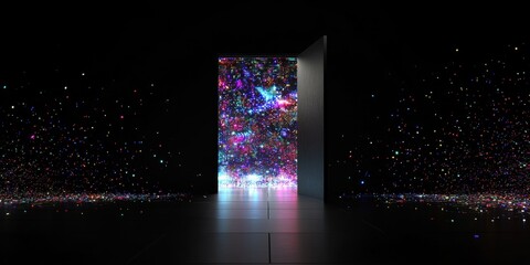 Poster - Glowing portal, particle effects, dark room, digital art, website banner