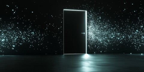 Poster - Open Door, Glowing Particles, Dark Room, Fantasy