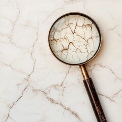 Fototapete - Exploring dry, flaky skin through a magnifying glass on a light marble surface. Generative AI