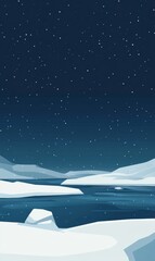 Leinwandbilder - Snowy arctic landscape with a starry sky and calm water during the night. Generative AI