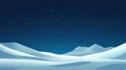 Aufkleber - Snowy landscape under a starry sky with distant mountains and smooth snow covered hills during winter twilight. Generative AI