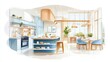 © Premium_art - Bright, airy kitchen with blue cabinets and a kitchen island.  Plenty of natural light streams in.