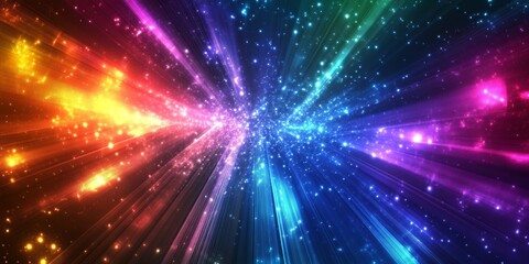 Poster - Rainbow light burst; cosmic background, digital art