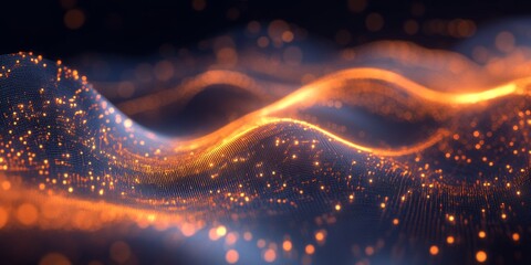 Poster - Glowing particle waves flow, bokeh background, digital art, screen saver
