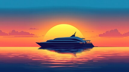 Poster - Luxurious yacht silhouette against a vibrant sunset over calm waters at twilight. Generative AI