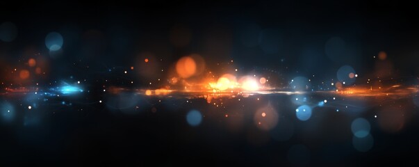 Poster - Glowing energy bursts in dark space; bokeh background, website banner