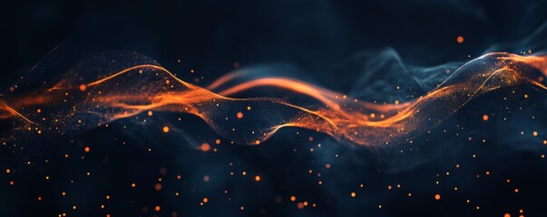 Poster - Orange wave digital particles dark background abstract