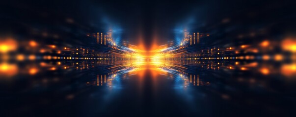 Poster - Futuristic city lights reflect, night tunnel, digital art, website banner