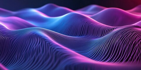 Fototapete - Abstract neon waves, digital landscape, vibrant background, tech design