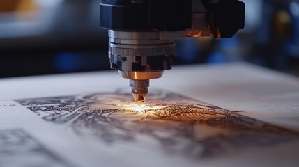 Poster - High-tech jewelry laser engraving machine etching fine patterns.