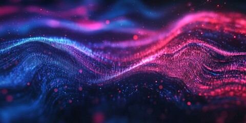 Poster - Abstract digital wave, glowing particles, dark background, tech design (2)