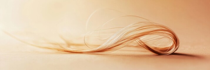 Poster - Macro shot of a broken strand of hair on a smooth surface highlighting its delicate texture and fading color. Generative AI