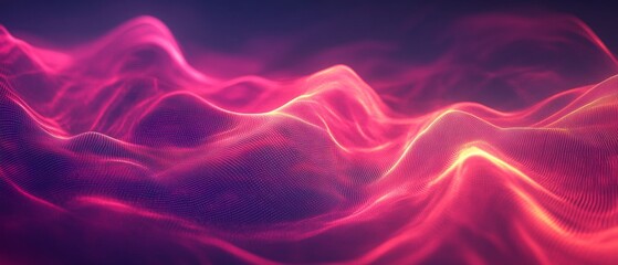 Aufkleber - Abstract Pink Waves, Digital Landscape, Dark Background, Website Banner