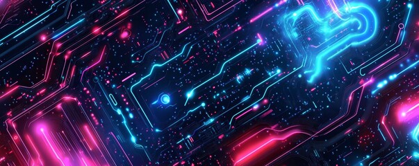 Poster - Futuristic Circuit Board Glowing, Abstract Data Flow