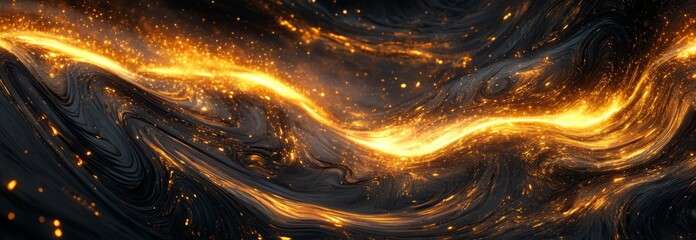 Poster - Abstract fiery stream in dark swirling space, cosmic background, digital art