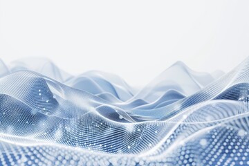 Poster - abstract background with digital blue waves and white dots, light gray tone.