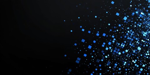 Poster - Blue digital particles burst, dark background, website banner