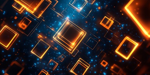 Aufkleber - Glowing Orange Cubes in Digital Space