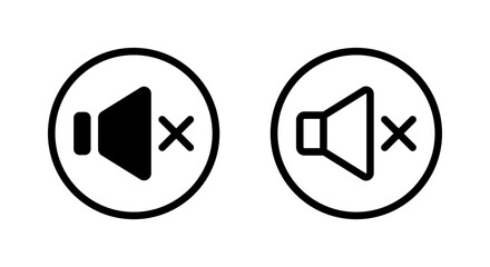 Poster - Mute sound speaker icon on circle line. Off audio volume sign symbol