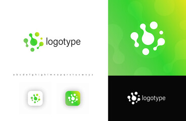 Leinwandbilder - Abstract logo with interconnected organic shapes resembling molecules or cells, symbolizing biotechnology, scientific innovation, and sustainable development.Isolated vector logo concept