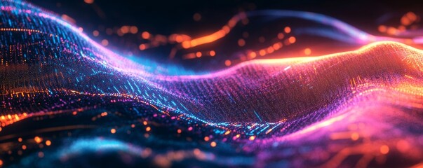 Poster - Abstract digital wave, glowing particles, dark background, tech concept (1)