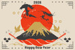 © surface Change - 午年, 年賀状, 2026年, 馬, うま年, ベクター, お正月, 和柄, 富士山, 和風, 筆書き, 背景, フレーム, 和, 筆, 鶴, モダン, デザイン, 大正ロマン, 正月, 手描き, イラスト
