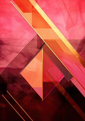 Wall Mural - Abstract pink orange gold silver triangle shapes and luxury golden lines