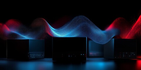 Poster - Servers glowing, data wave, dark room, tech concept