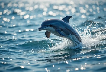 Wall Mural - a playful dolphin leaps from the ocean waves