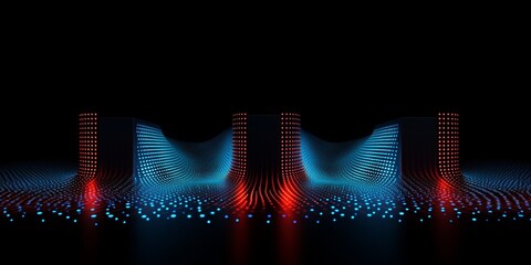 Poster - Red blue digital wave stage, dark background, event